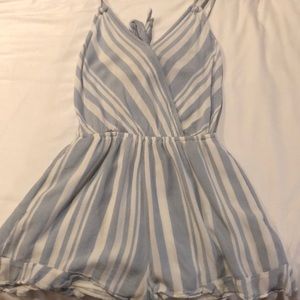 Light blue and white striped romper